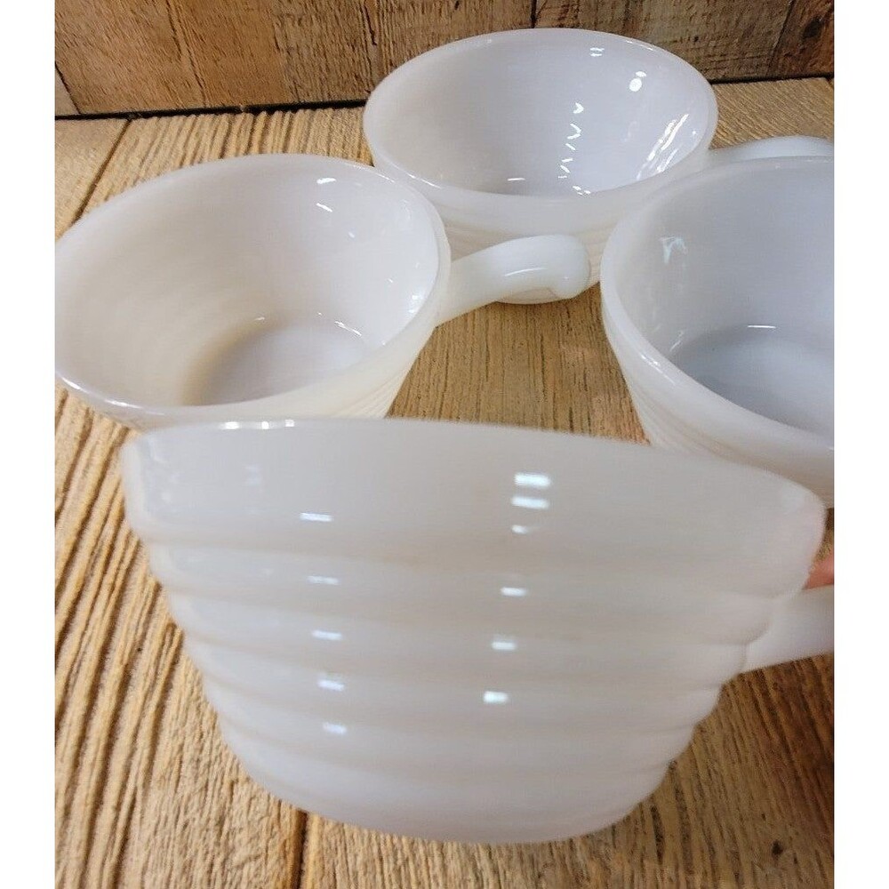 Vintage Fire King Anchor Hocking Handled Soup Bowls milk glass bakeware cookware